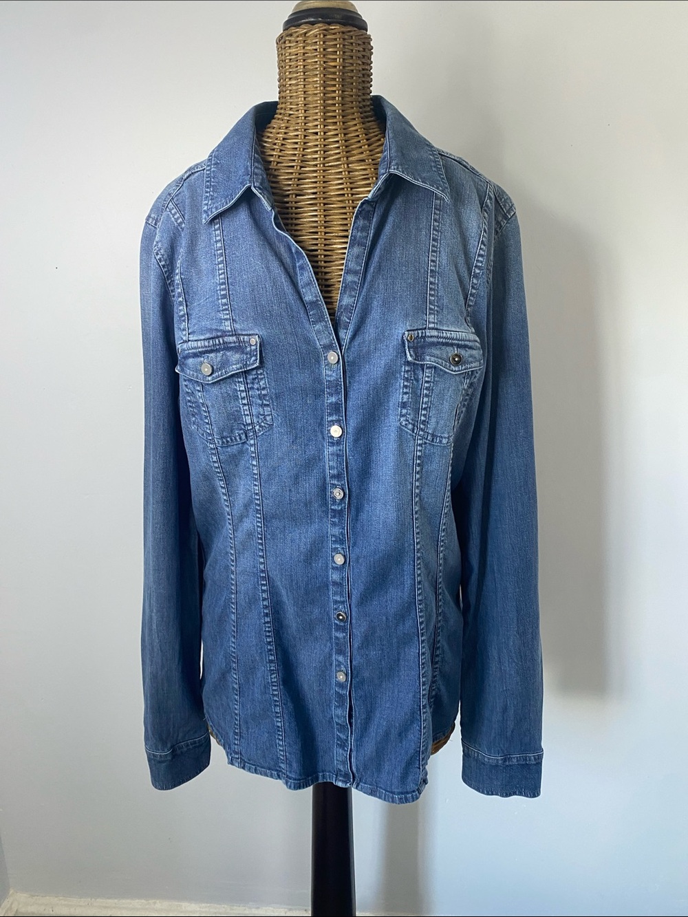White House Black Market Blue Denim Button-Down Shirt